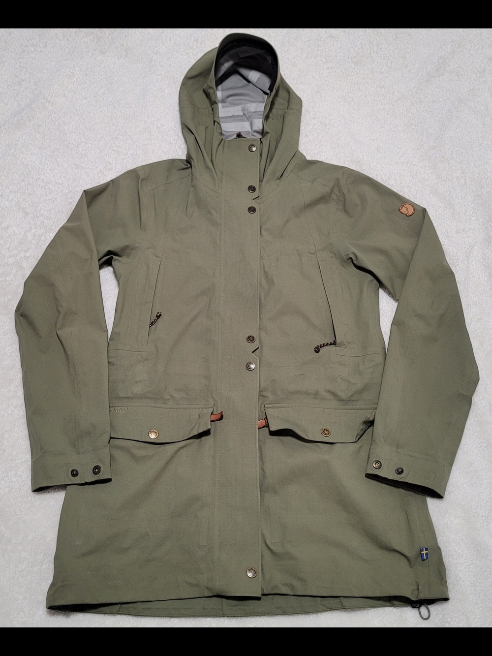 Fjallraven Olive Green Trench Coat Jacket with Hood Size XS